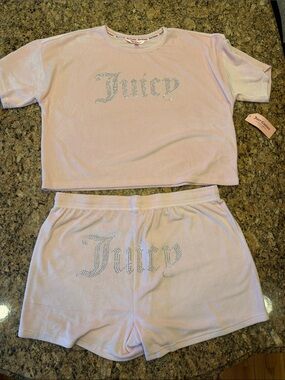 NWT Juicy Couture Light Pink Velour Logo Pajama Set - Size XL